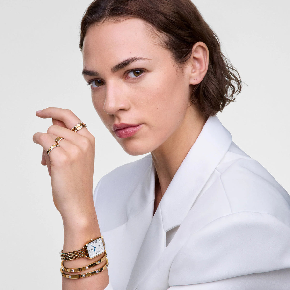 Daniel Wellington -Quadro Roman Numerals Date 5-link Gold